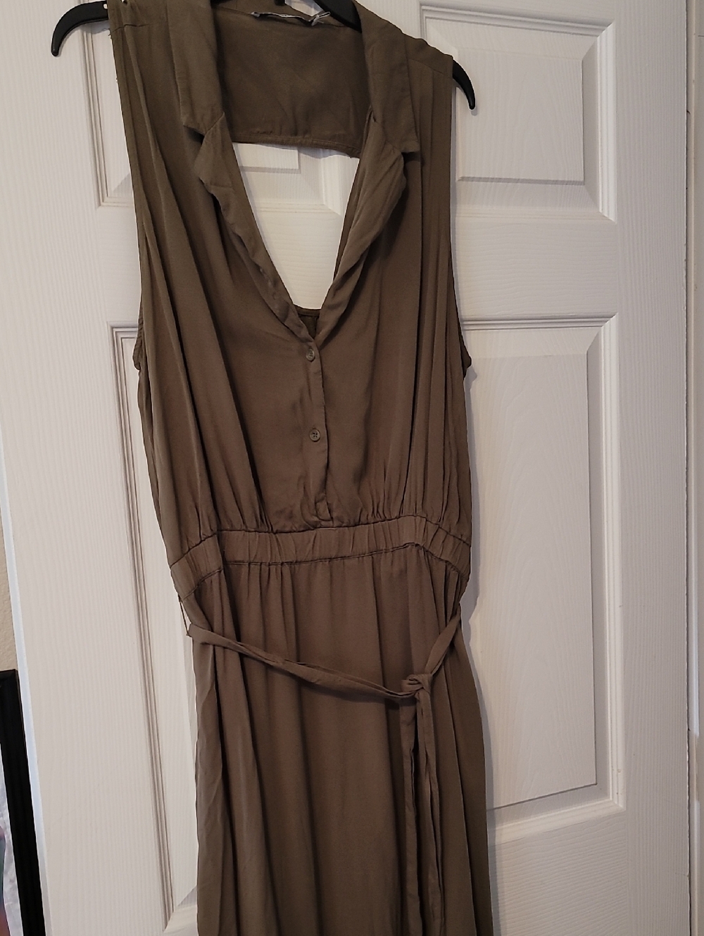 JustFab Olive Green Sleeveless Maxi Dress with Tie Waist